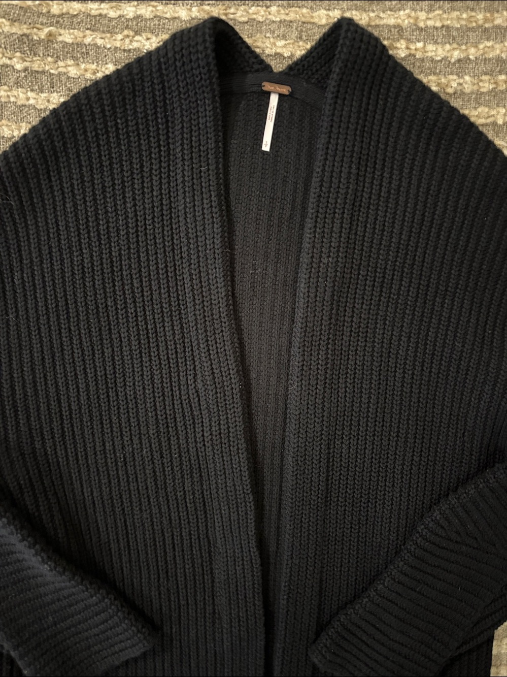 Free People Black Cozy Open-Front Black Ribbed Cardigan Sweater Size S - Picture 4 of 13